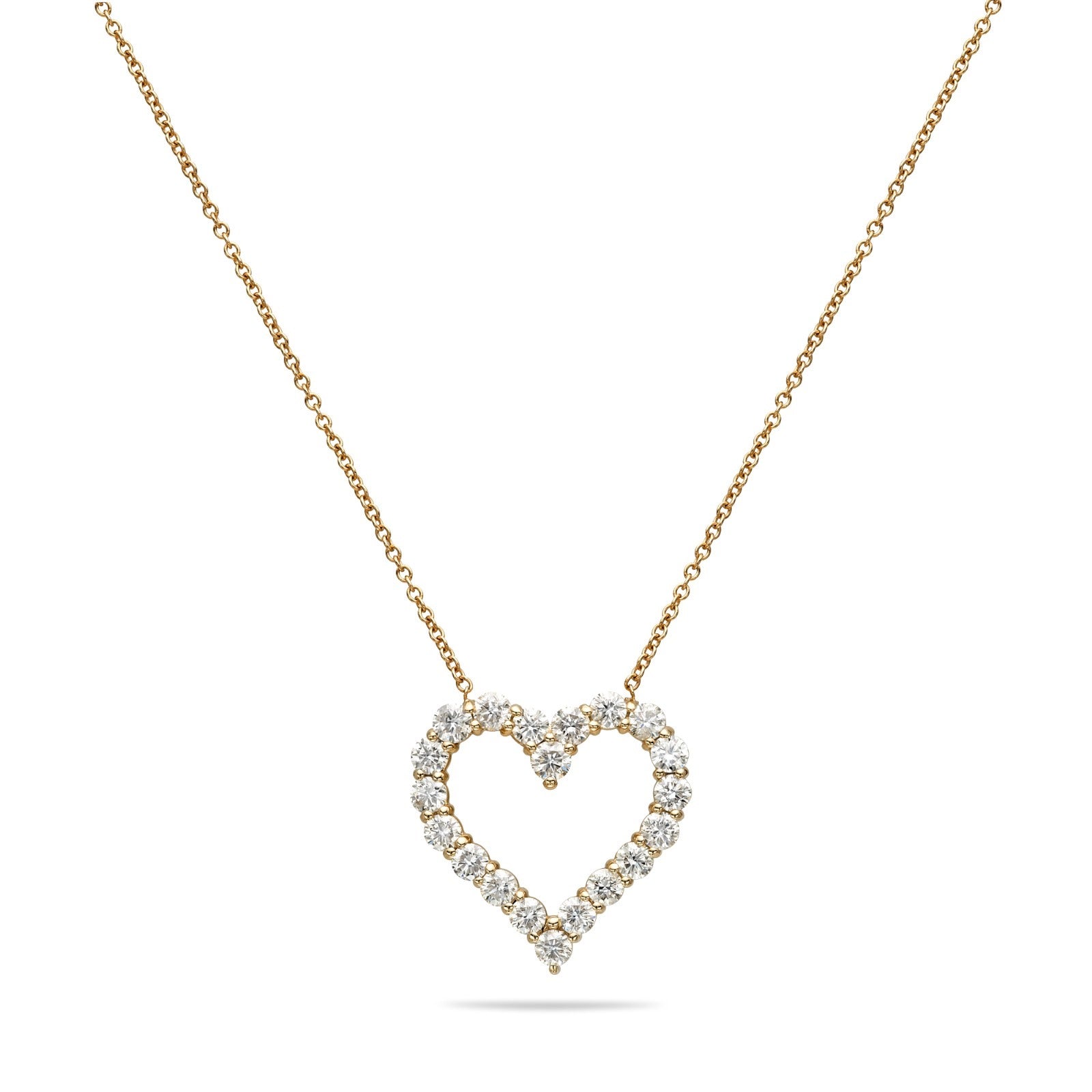 Natural Diamond Straight Heart Outline Pendant in 14K Yellow Gold – 4.02ctw