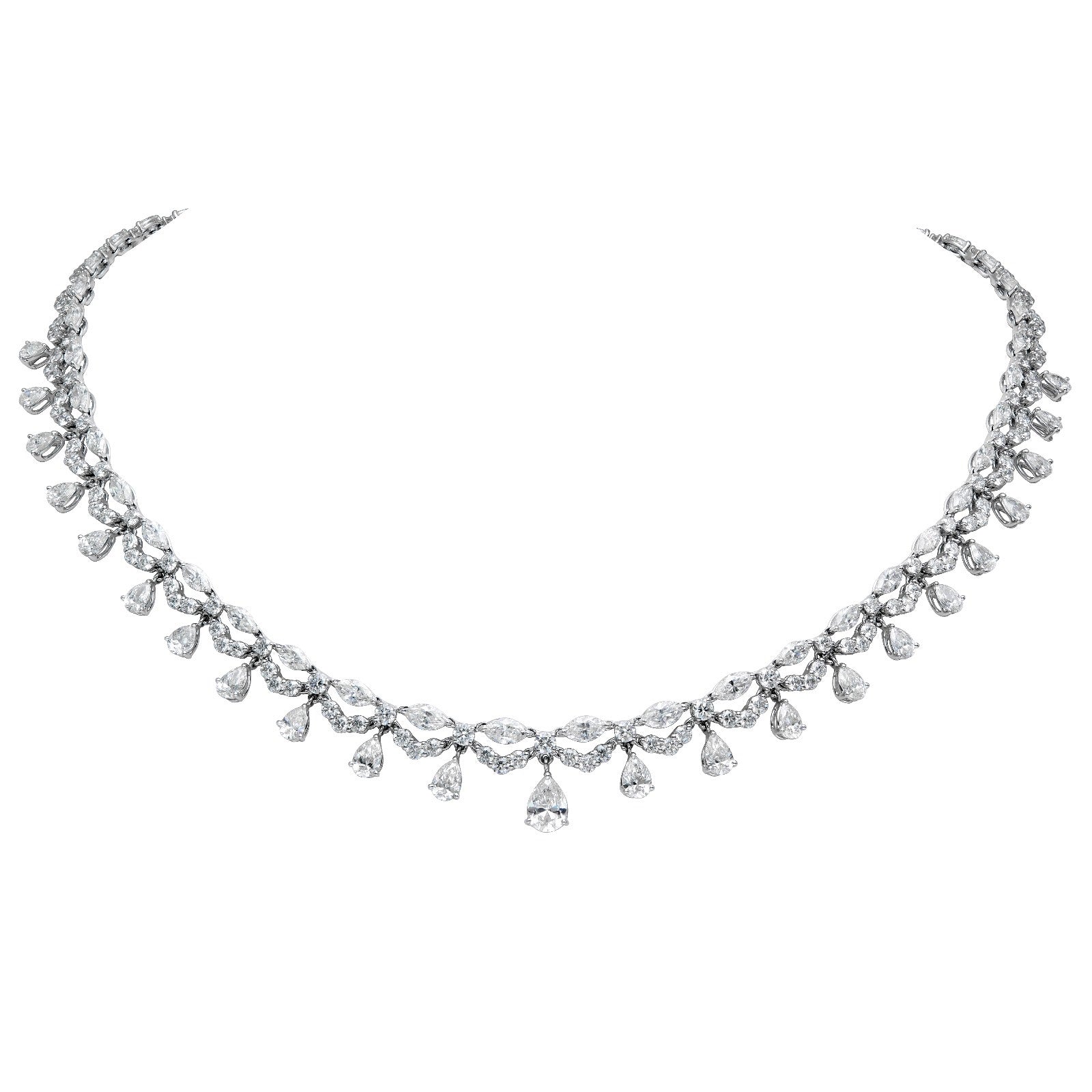 Natural Diamond Fancy Pear & Marquise Drop Necklace in 18K White Gold – 19.88ctw