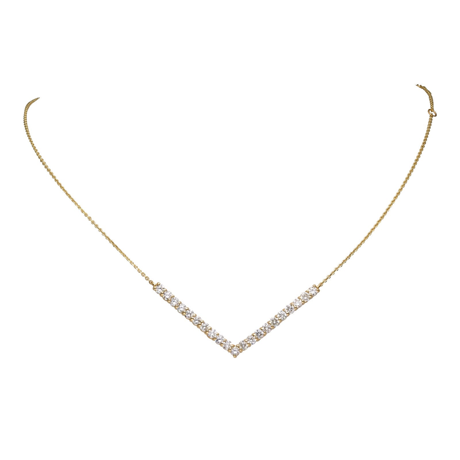 Natural Diamond V Shape Pendant Necklace in 14K Yellow Gold – 1.47ctw