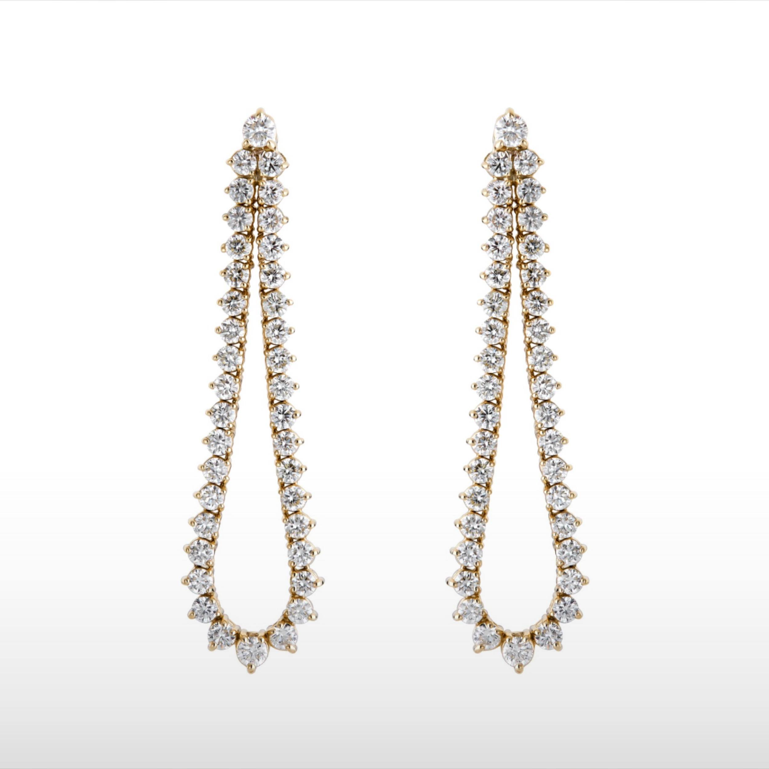 Natural Diamond Graduating Teardrop Hoop Earrings in 14K Yellow Gold – 3.19ctw
