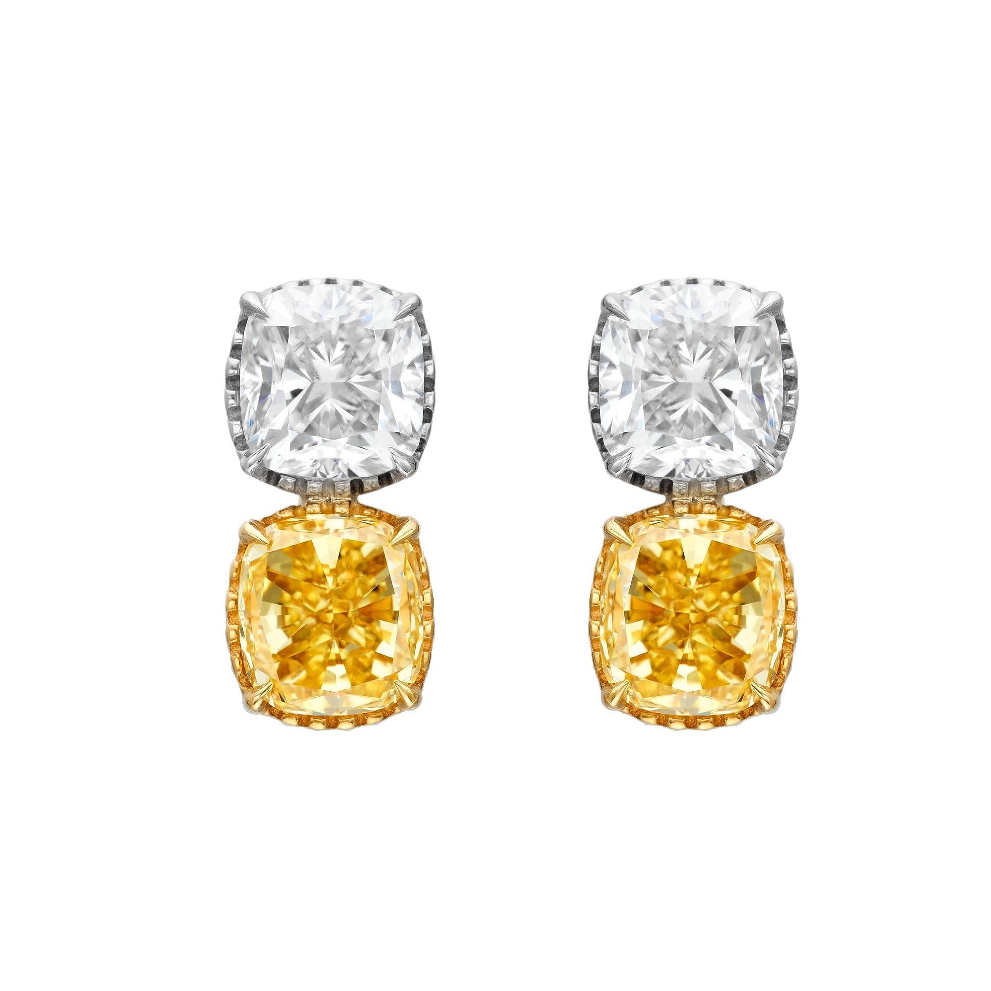 Fancy Yellow & White Diamond Duo Stud Earrings