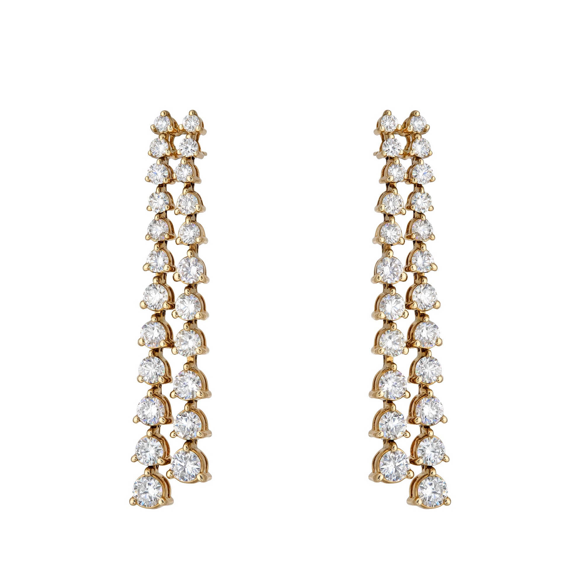 Double Line Three Prong Graduated Drop Earrings