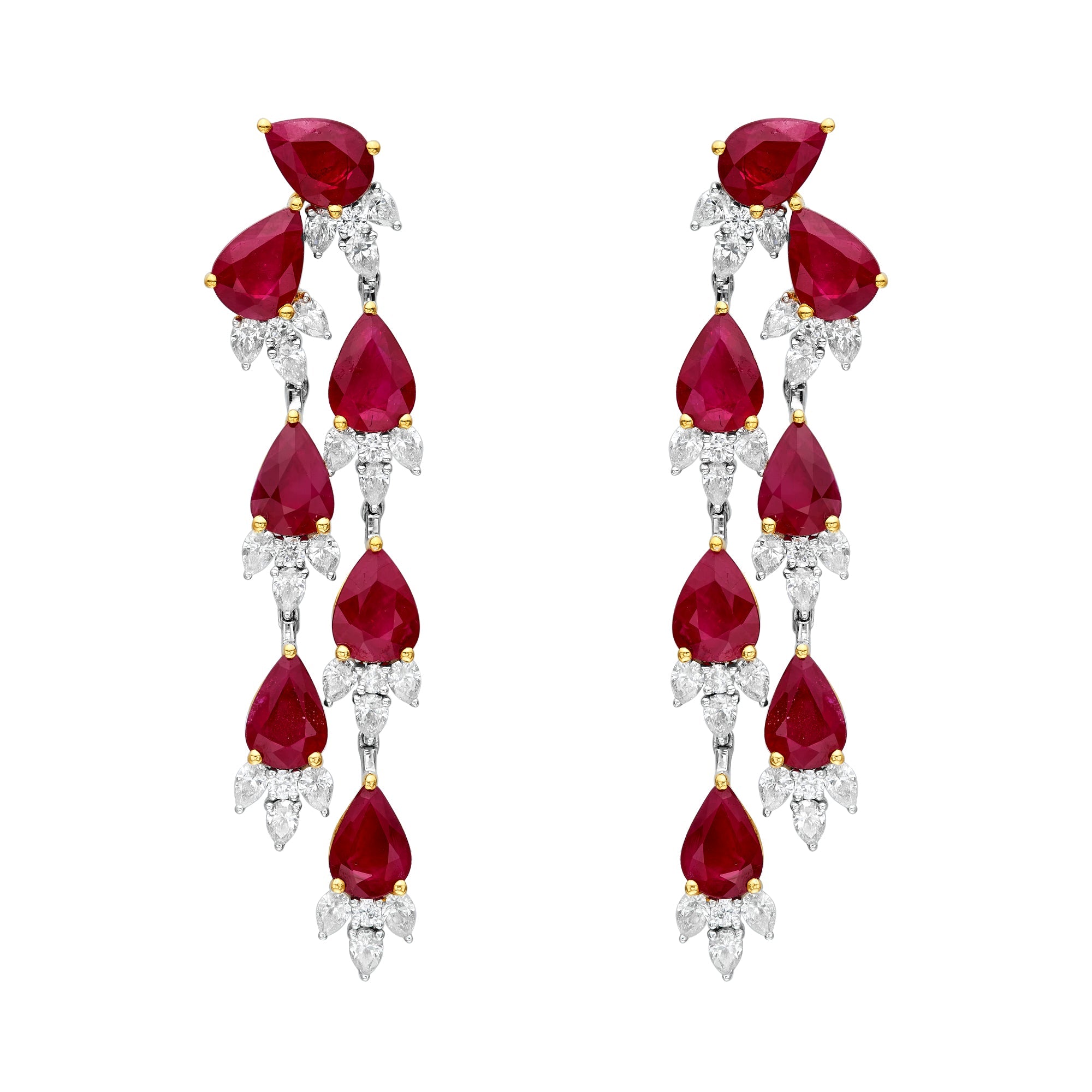 Diamond & Ruby Raining Pear Earrings