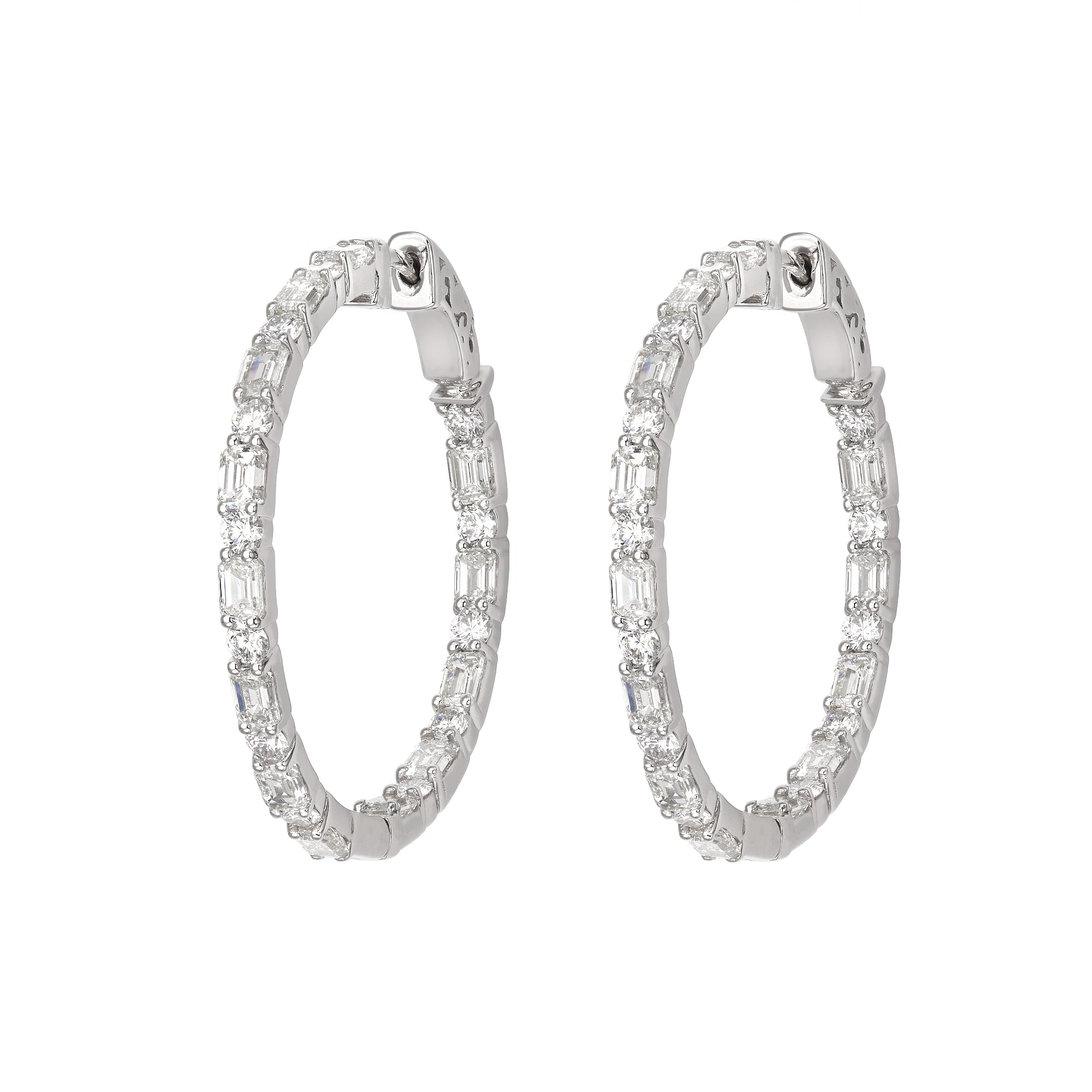 Emerald Cut & Round Alternating Hoops