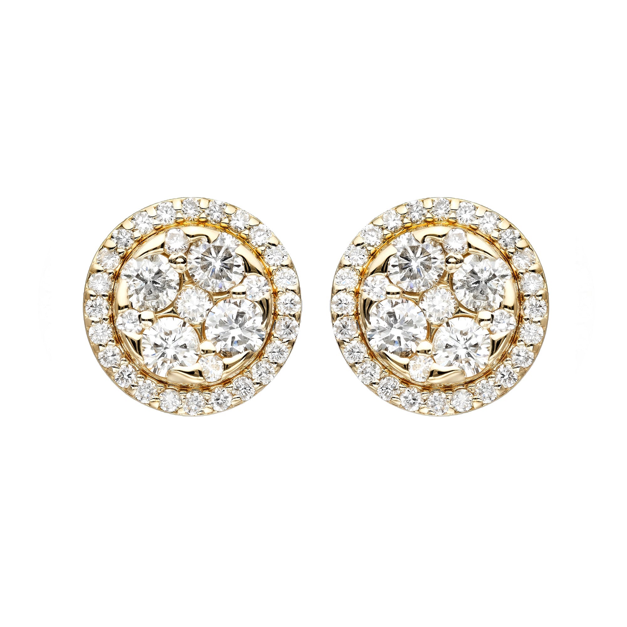 Round Cluster Center Halo Stud Earrings
