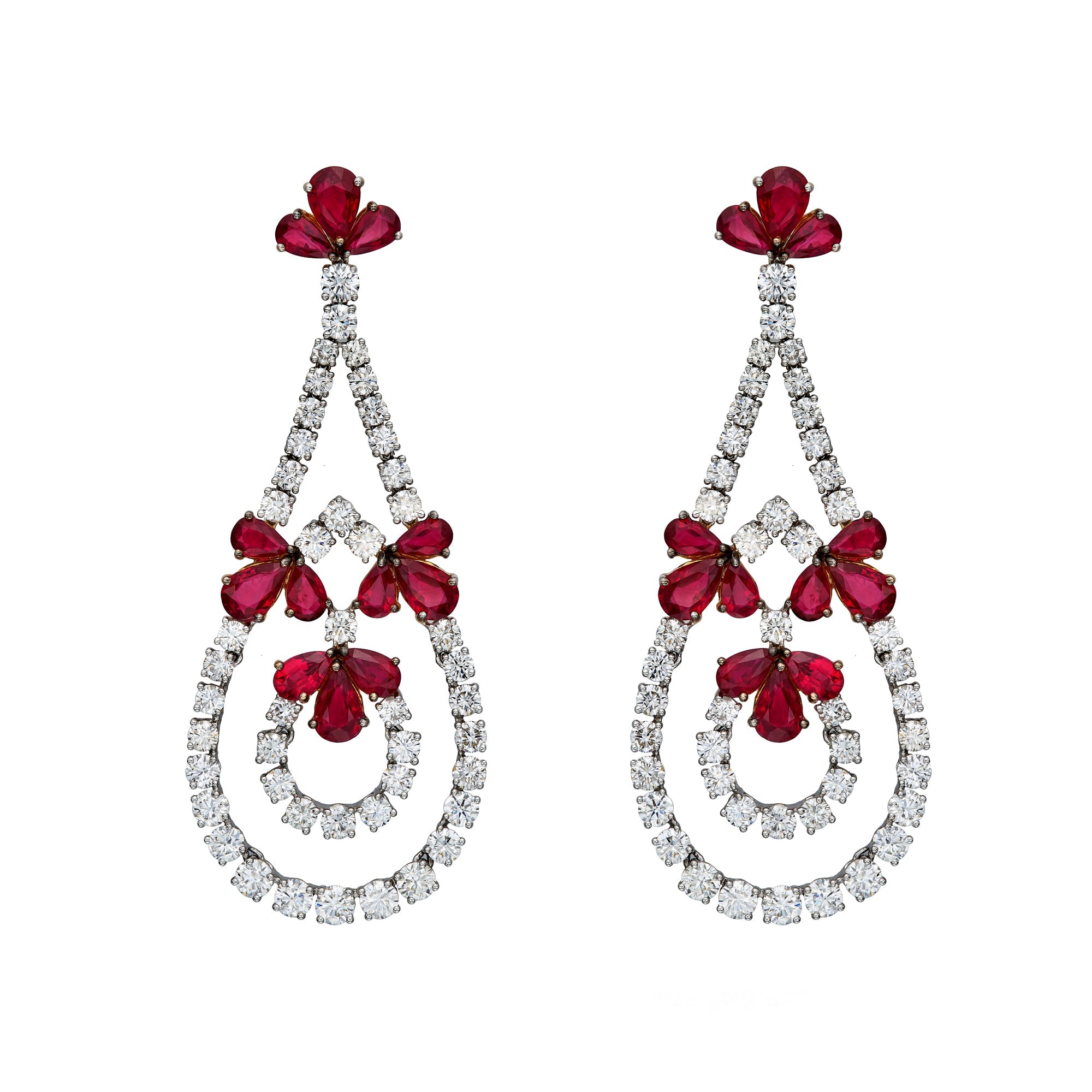 Diamond & Ruby Trio Dangle Earrings