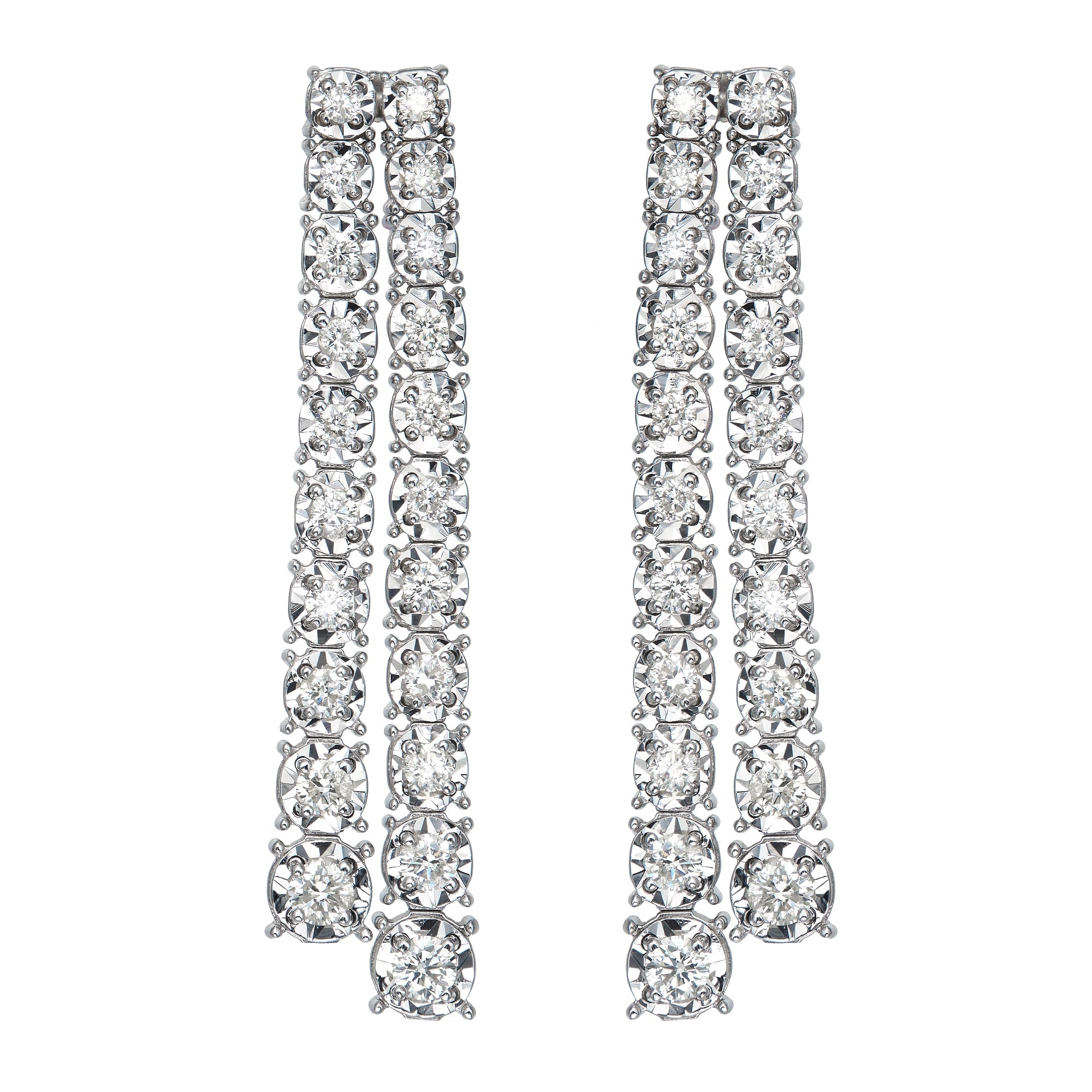 Graduated Dia Cut Illusion Double Line Drop Earrings