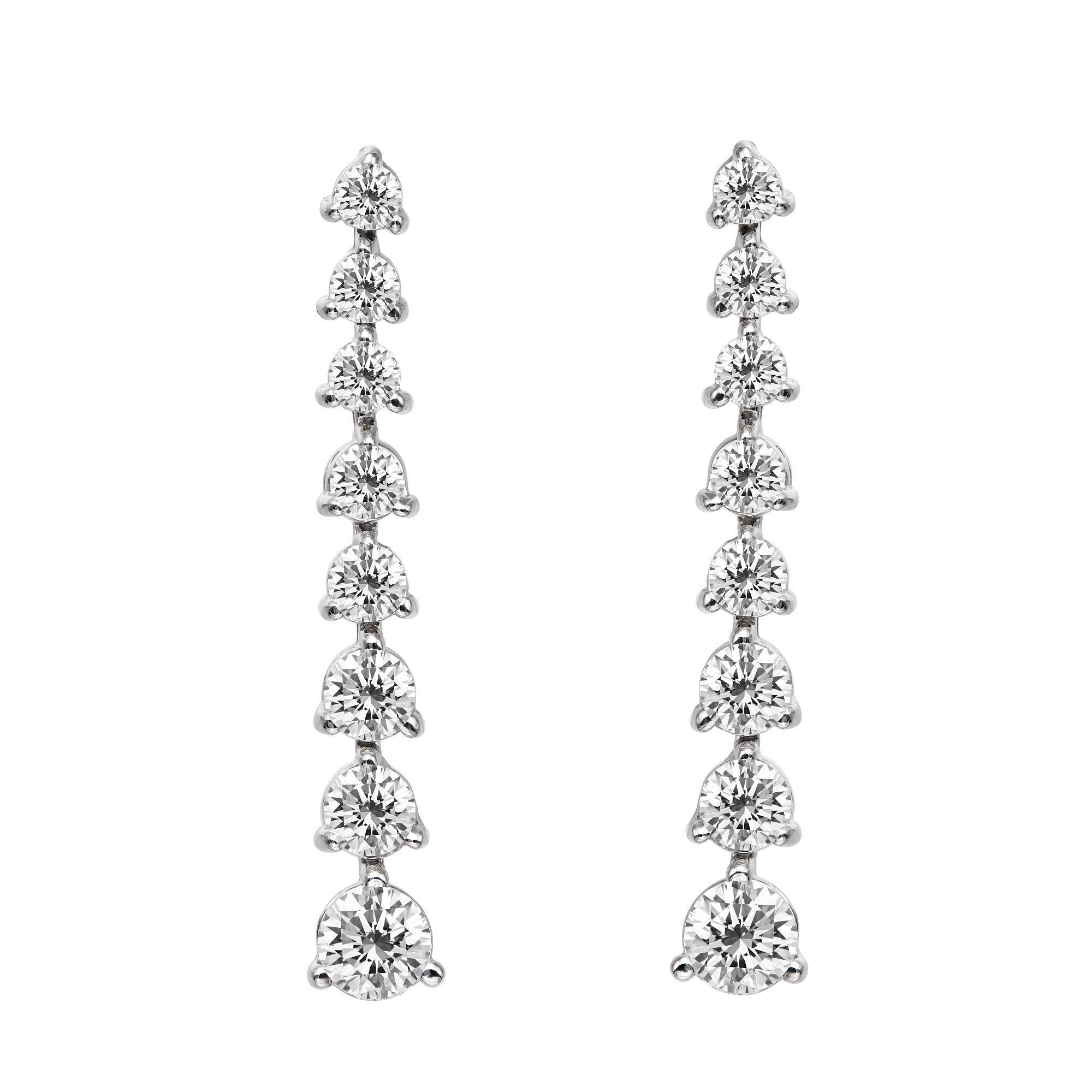 Graduated One Line Drop 3 Prong Earrings