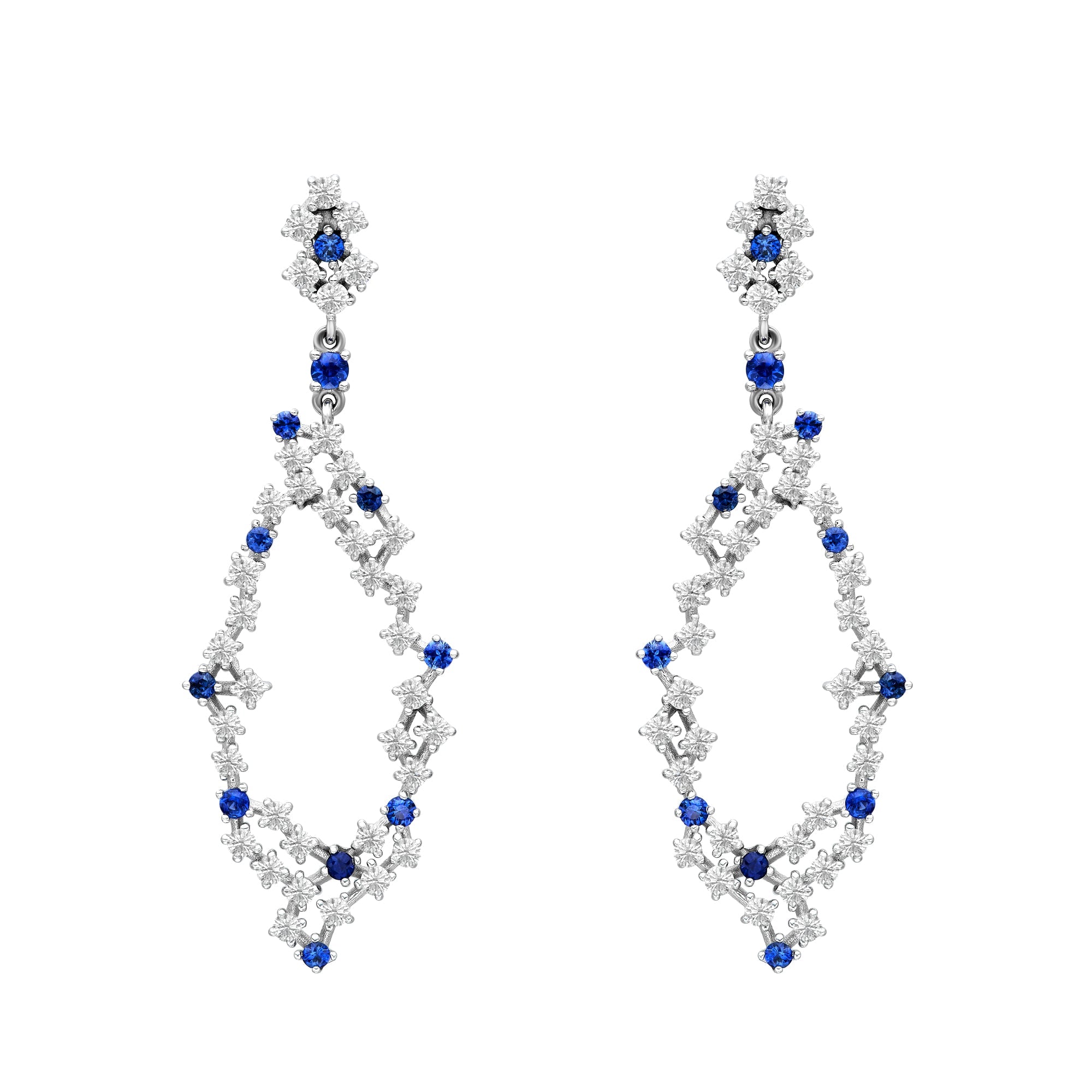 Diamond & Sapphire Hanging Grape Cluster Earrings