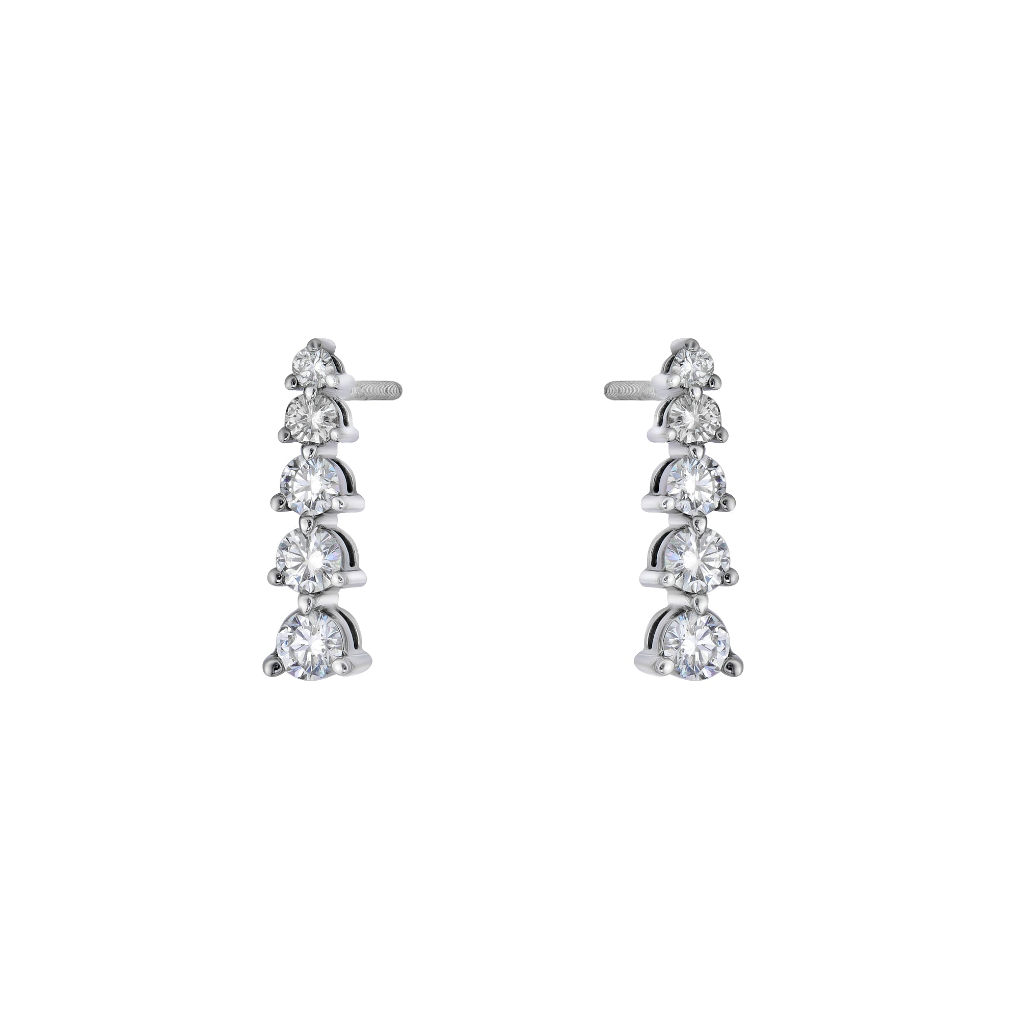 Graduated One Line Drop 3 Prong Earrings