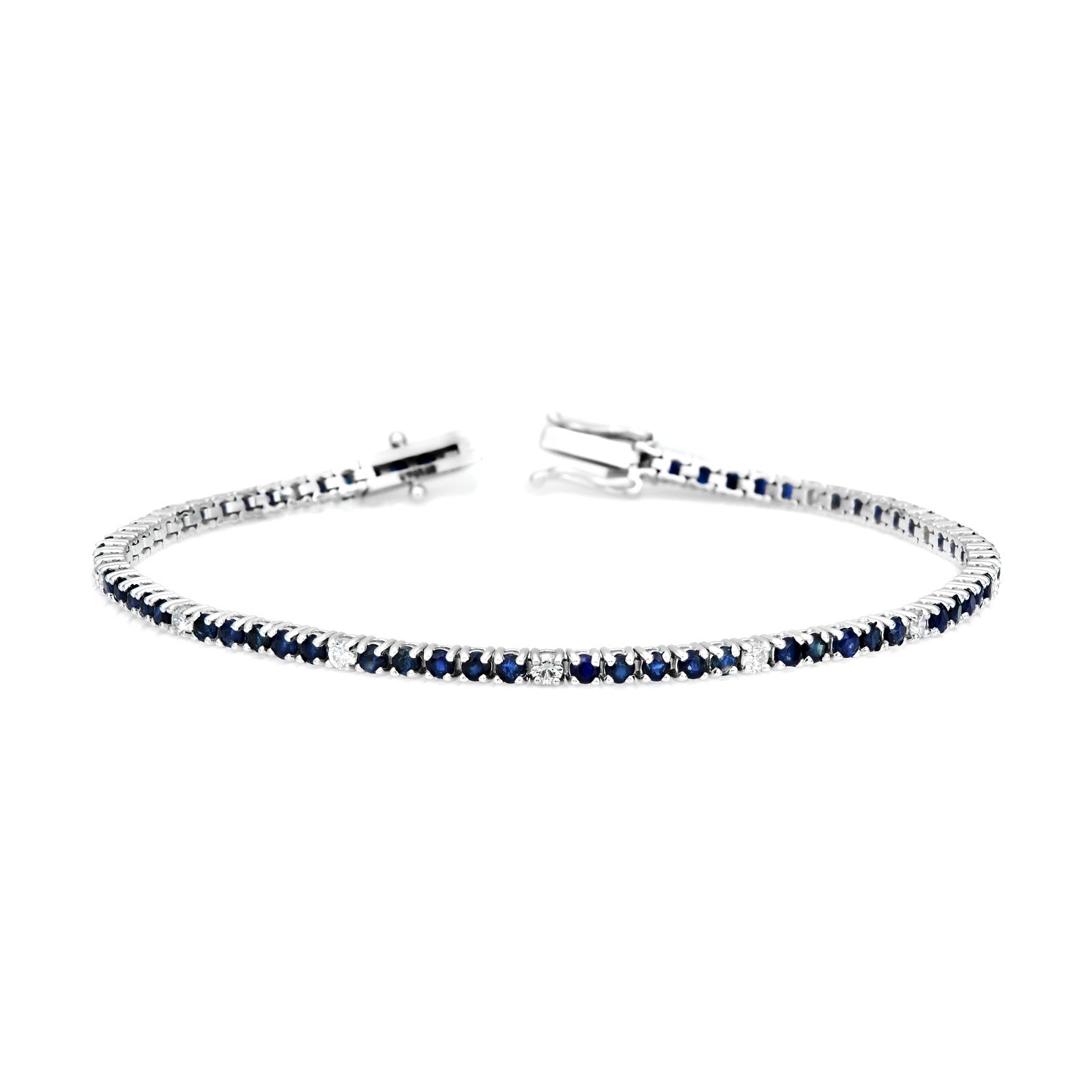 Natural Blue Sapphire & Diamond Bracelet in 14K White Gold – 3.94ctw