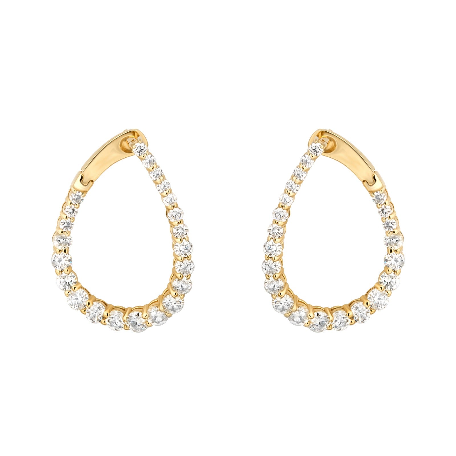 Natural Diamond Graduating Pear Shape Hoop Earrings in 14K Yellow Gold – 2.95ctw