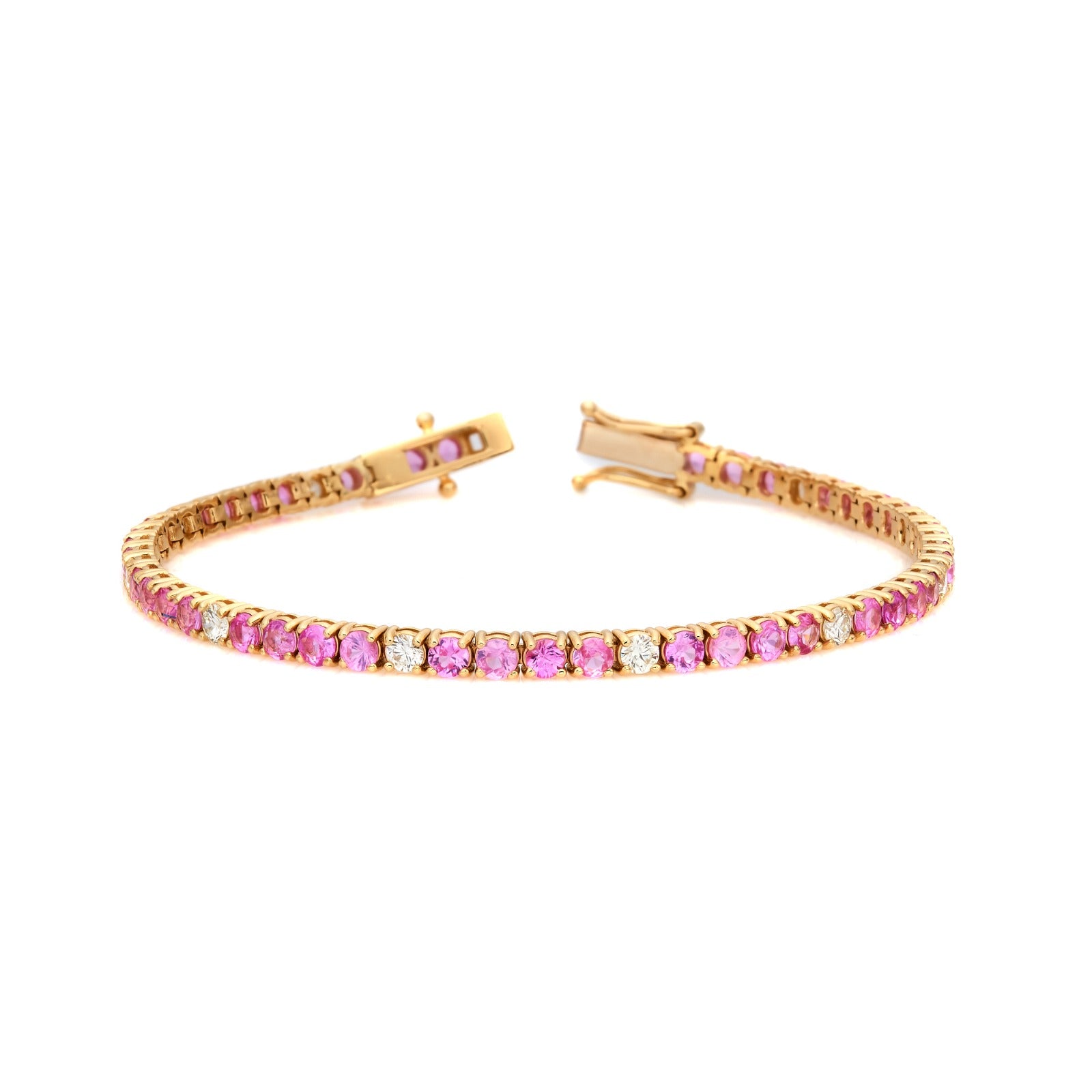 Natural Pink Sapphire & Diamond Bracelet in 14K White Gold – 6.36ctw