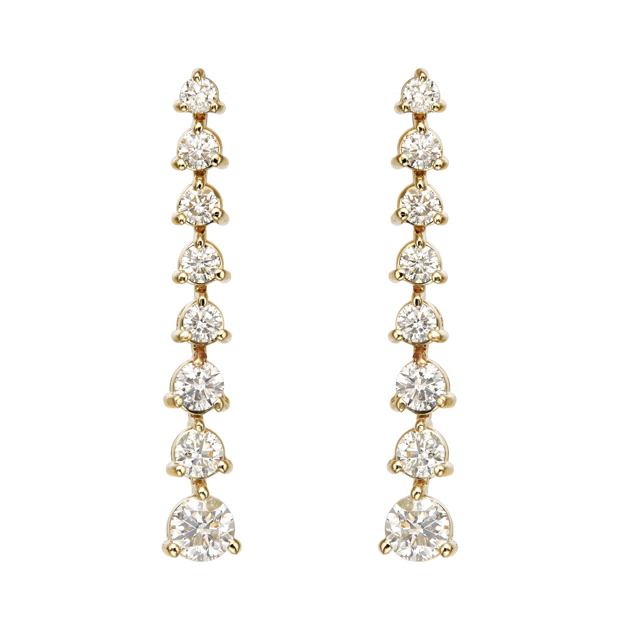 Graduated One Line Drop 3 Prong Earrings
