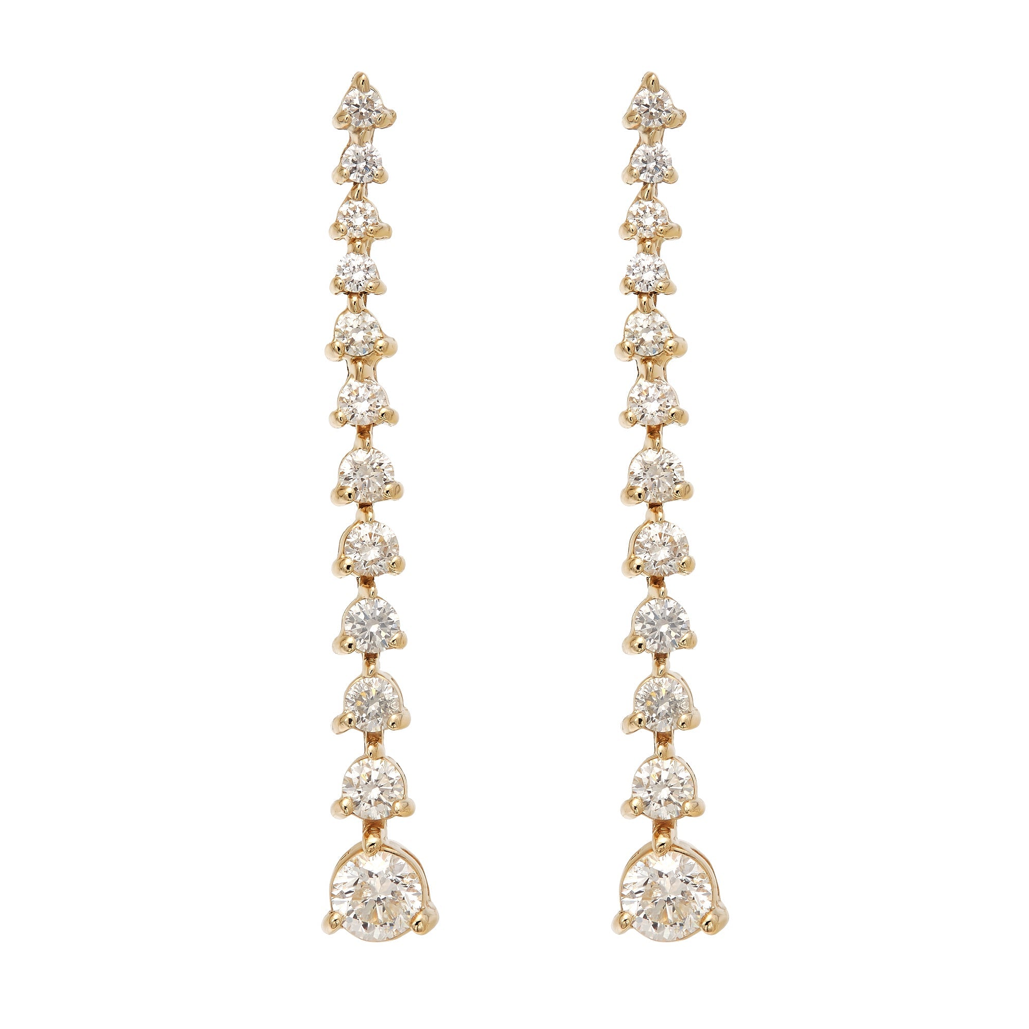 Graduated One Line Drop 3 Prong Earrings