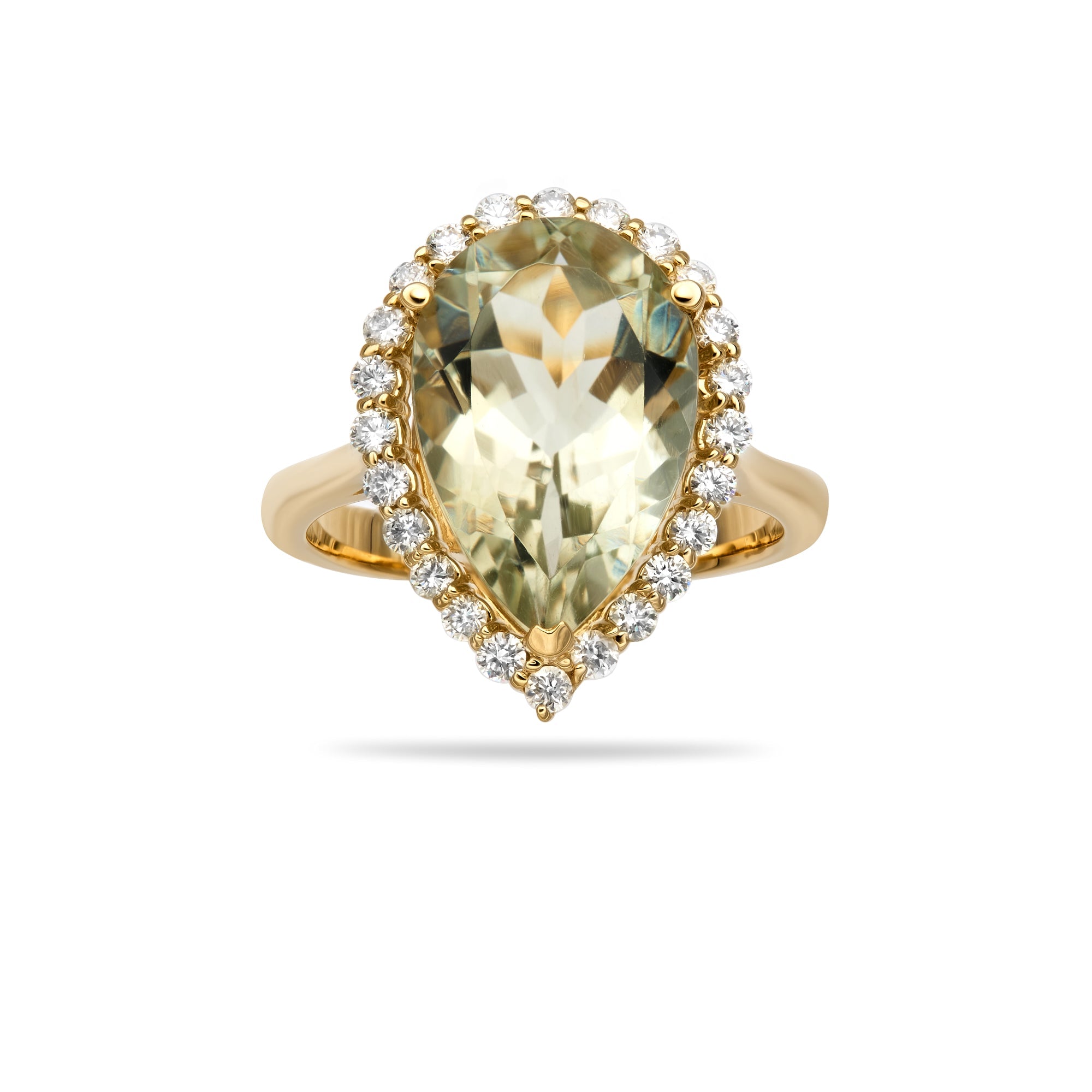 Pear Shape Green Amethyst Halo Ring
