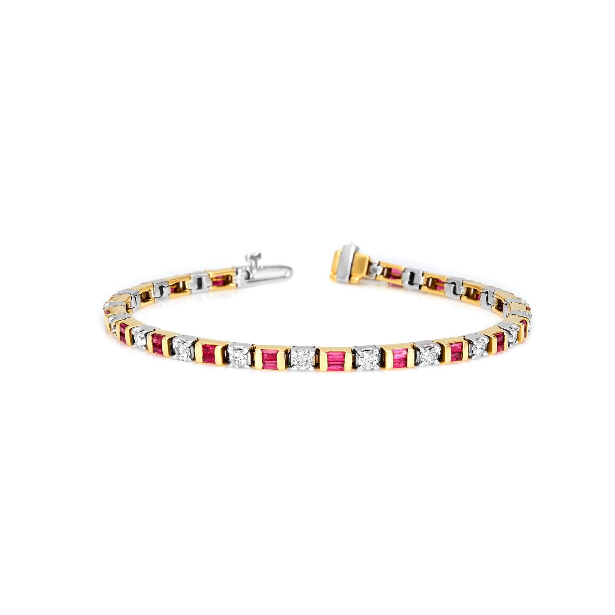 Ruby Baguette & Diamond Bar Bracelet