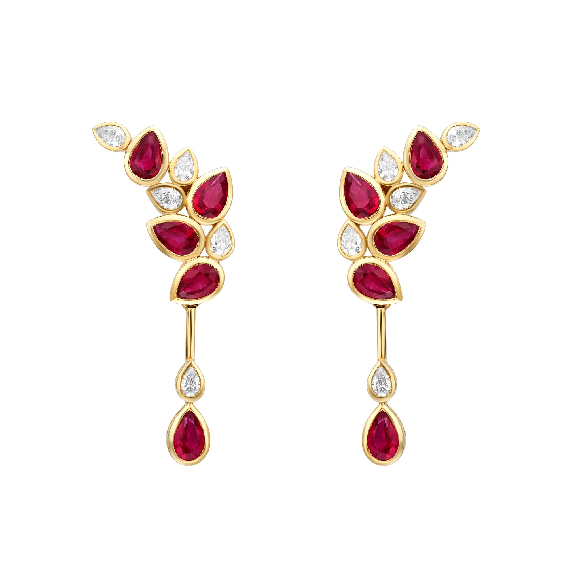 Diamond & Ruby Pear Bezel Drop Earrings