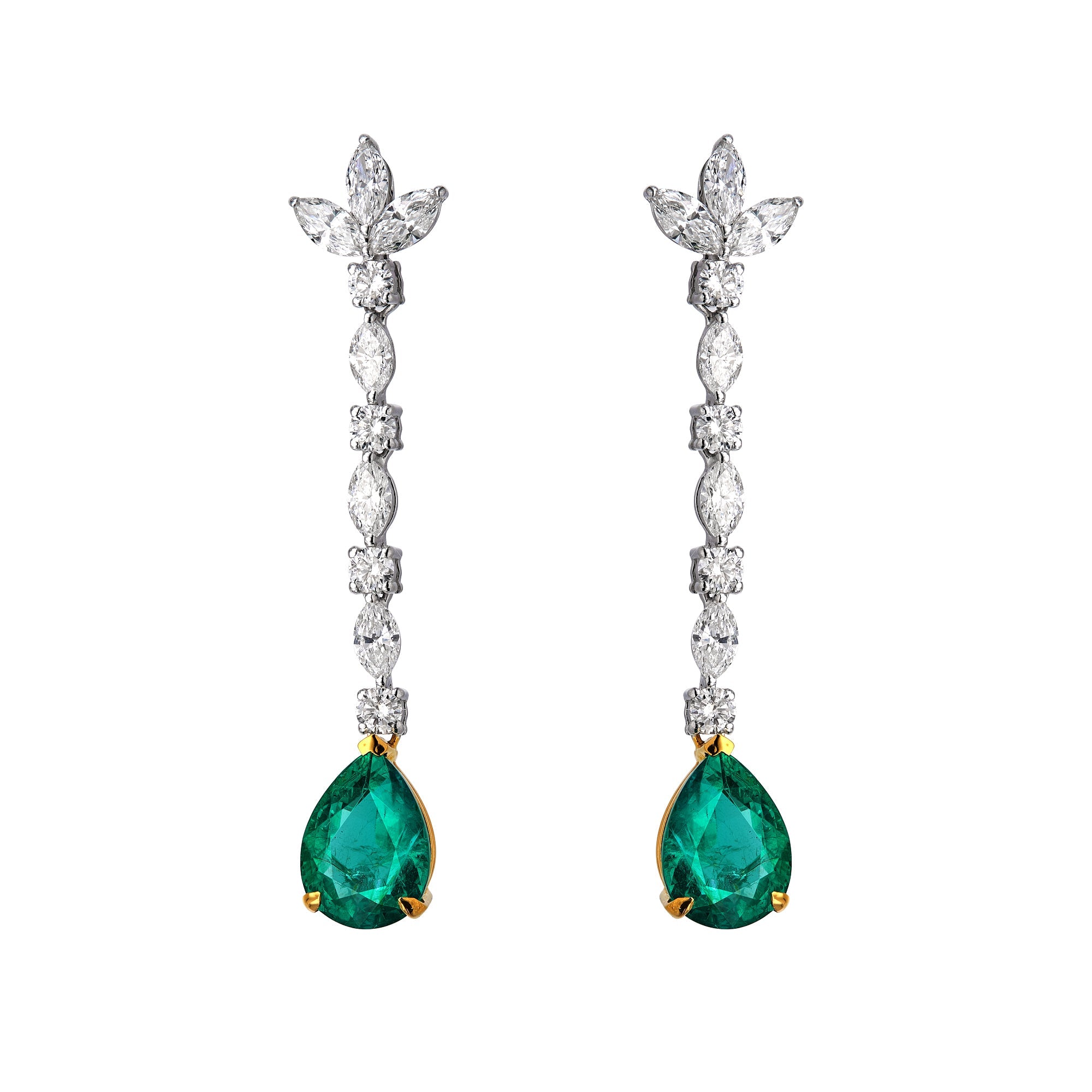 Diamond Trio Drop Emerald Pear Drop Earring
