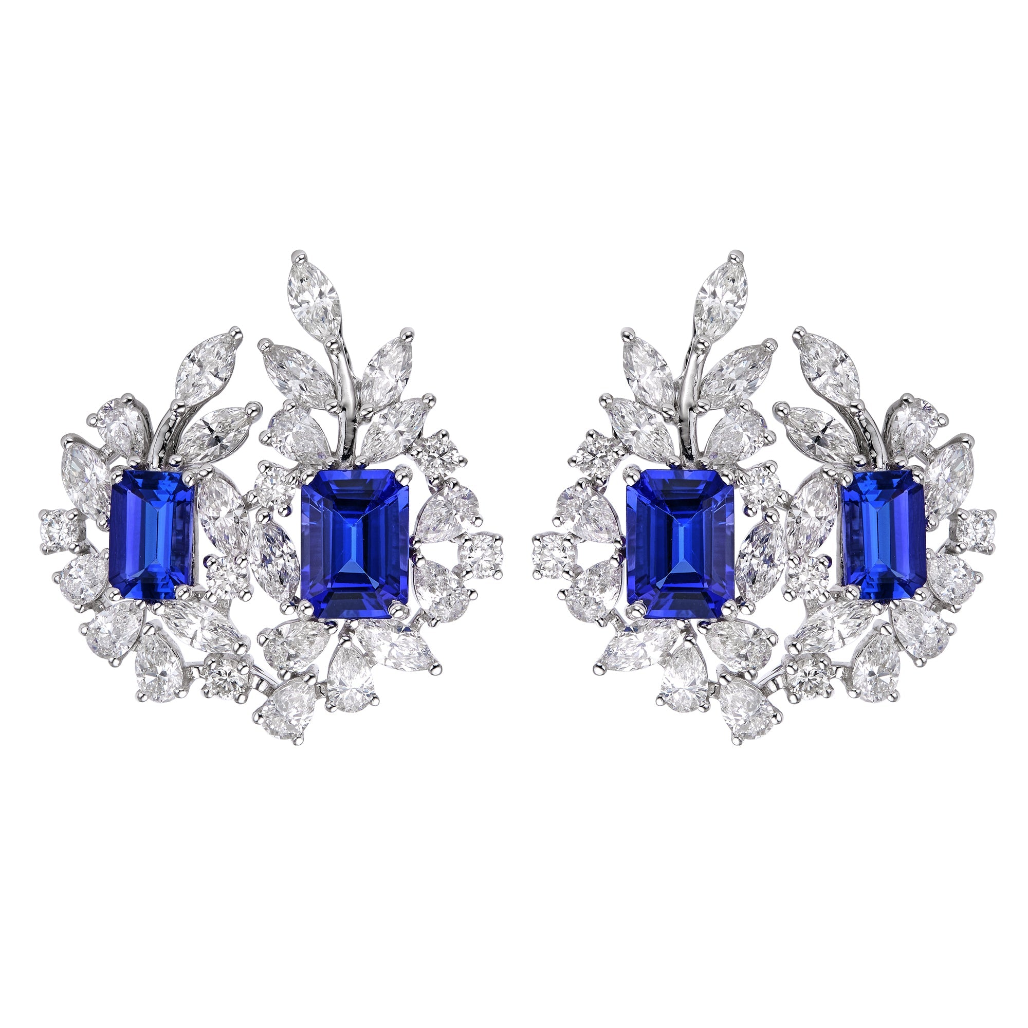 Tanzanite Duo & Diamond Leaf Earrings