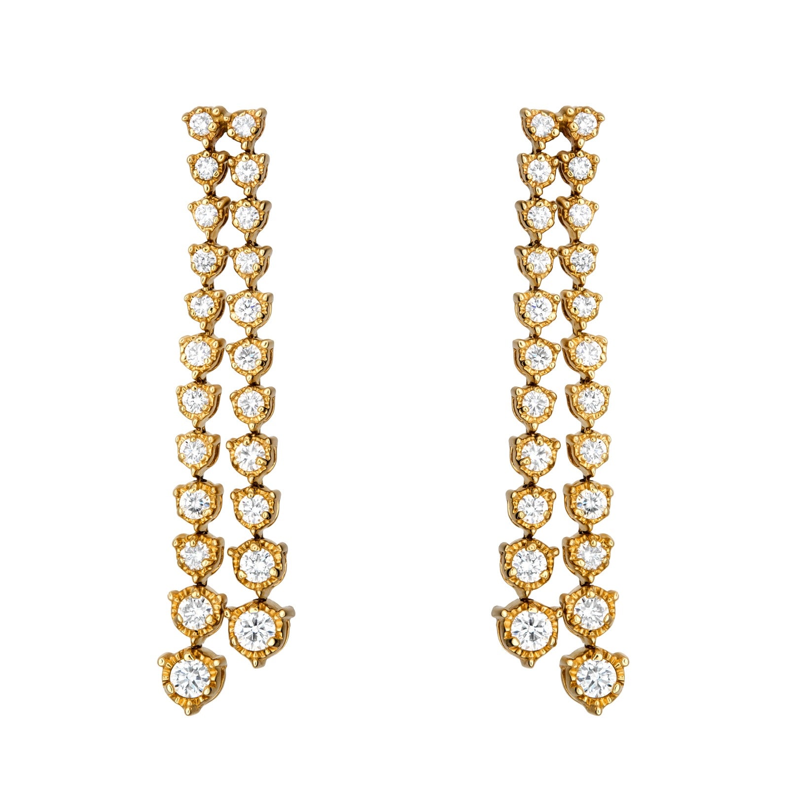 Natural Diamond Two-Line Illusion Graduating Drop Earrings in 14K Yellow Gold – 3.44ctw