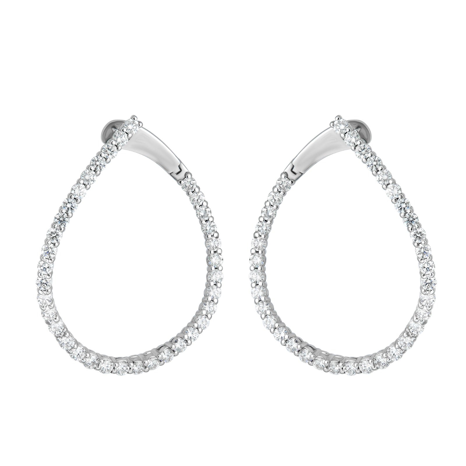 Natural Diamond Front Facing Pear Shape Hoop Earrings in 14K White Gold – 3.50ctw